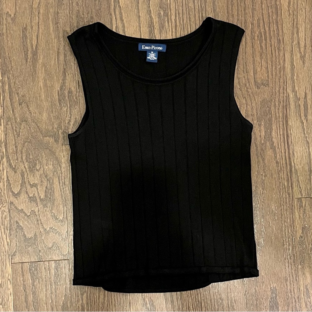 Vintage Sleeveless Ribbed Sweater Top Black Evan-Picone Size Medium
